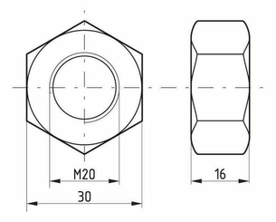 Pièces agricoles - Fasteners - Écrou hexagonal DIN934 M20x2.50 Acier classe 8 Kramp