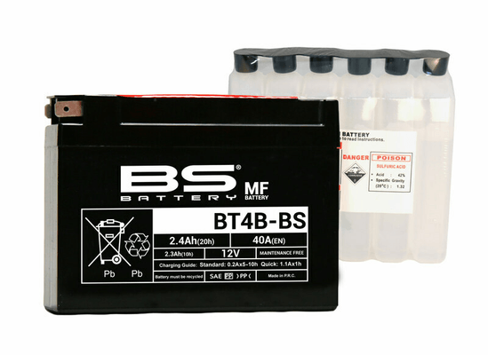 Pièces Quad & Motos - Electrique - Batterie BS BATTERY sans entretien avec pack acide - BT4B-BS