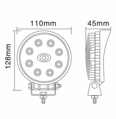Pièces agricoles - Eclairage - Phare de travail LED rond 24W 1920lm, 10/30V, Ø 110mm, longue portée 8 LED Kramp