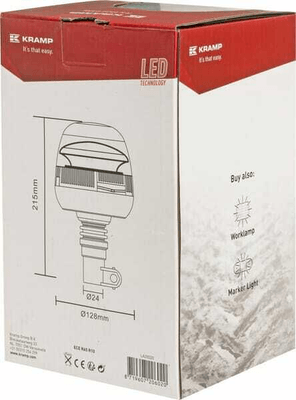 Pièces agricoles - Eclairage - Gyrophare LED, 24W, 12-24V, ambre, montage sur poteau flexible, Ø 128mm x215mm, Kramp
