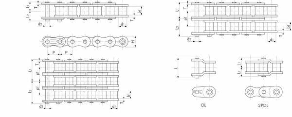 Pièces agricoles - Transmission - Chaîne à rouleaux ASA80 double