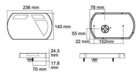Pièces agricoles - Eclairage - Feu arrière droit multifonction à LED, 12 V, 236x140x24,3 mm, Baïonnette 5 broches, Kramp