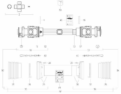 Pièces agricoles - Transmission - Arbre de transmission S8 L : 1010mm, Bondioli&Pavesi