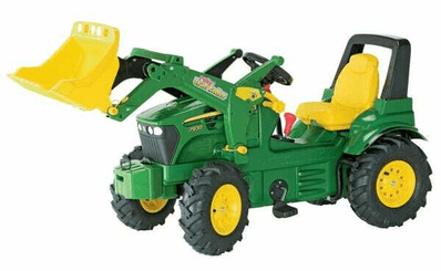 Loisirs - Jouets - Tracteur à pédales avec chargeur frontal, John Deere 7930 avec frein, engrenages et roues pneumatiques, à partir de 3 ans, roll