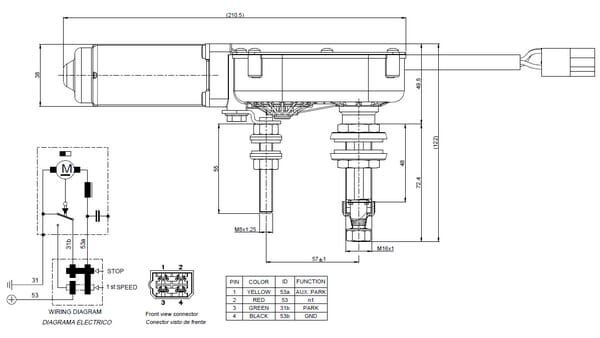 Pièces agricoles - Pièce divers - Moteur d'essuie-glace 12V arbre 90° L:72,4mm Ø10mm (type 316)