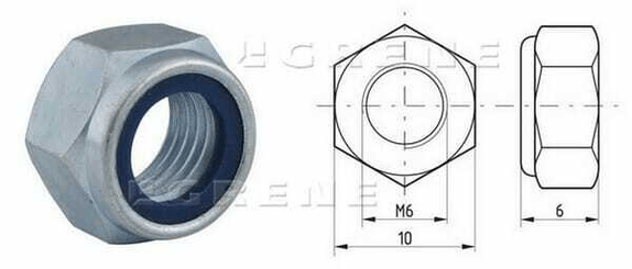 Pièces agricoles - Fasteners - Ecrou hexagonal autobloquant à bague nylon DIN985 M6x1.00 Kramp
