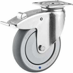Pièces agricoles - Outils atelier - Roue pivotante, roue en polyuréthane : Ø125x32mm, with brake, Acier inoxydable Fixation de plaque: 77x67mm Load: 100kg, Tente