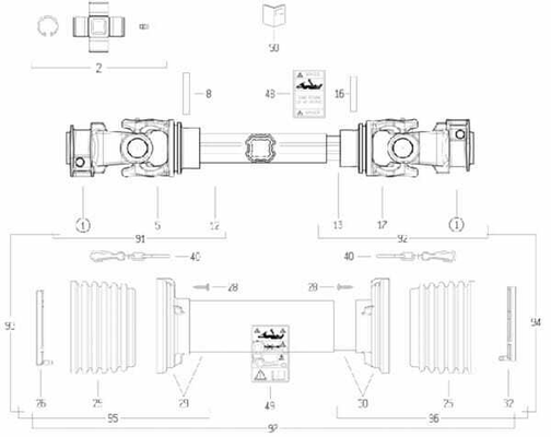 Pièces agricoles - Transmission - Arbre de transmission S5 L : 860mm, Bondioli&Pavesi