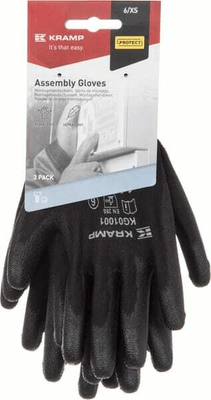 Vêtements et protections - Equipement - Gants de travail 1.001 8/M, emballage de 3, noir, Protect by Kramp