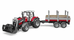 Massey Ferguson 7480 avec chargeur frontal et remorque à bois