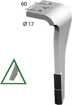 Pièces agricoles - Travail du sol - Dent de herse rotative gauche, en carbure
