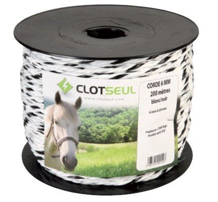 Pièces agricoles - Cloture,Jardin & Sylviculture - CORDE ELECTRIQUE 6 mm 200 M BLANC/NOIR- 6 INOX  0.20
