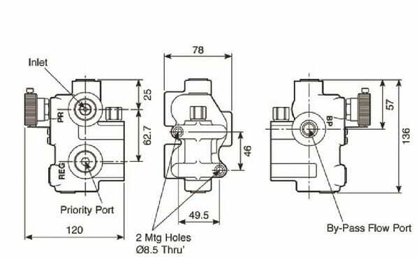 Pièces agricoles - Hydraulique - Régulateur de débit 3 voies 0-76l/min
