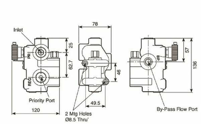 Pièces agricoles - Hydraulique - Régulateur de débit 3 voies 0-76l/min