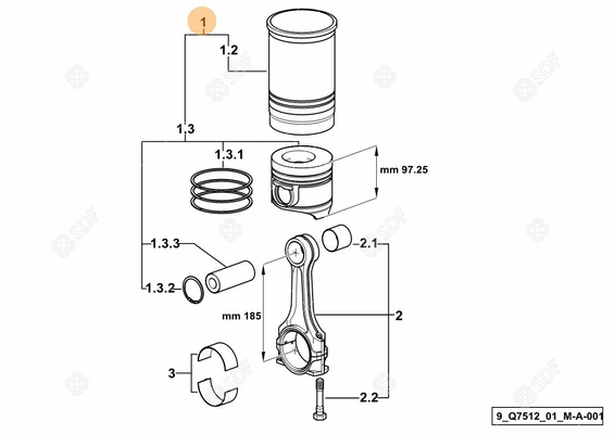 Pièces agricoles - Pieces moteur - GROUPE DU PISTON CYL Deutz-Fahr origine