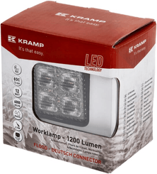 Pièces agricoles - Eclairage - Phare de travail LED, 12W, 1200lm, carrée, 12/24V, blanche, 53,7x75,5x32,3mm prise Deutsch, faisceau large, 8LED