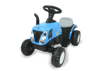 Loisirs - Jouets - Tracteur à enfourcher New Holland avec remorque bleu 6V