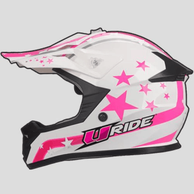 Equipement Quad & Motos - Accessoires Équipement Pilote - CASQUE ENFANT ROSE ET BLANC - ETOILES