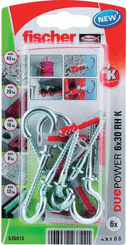 Pièces agricoles - Fasteners - Chevilles tous matériaux DuoPower 6x30 avec crochet rond / Blister de 6