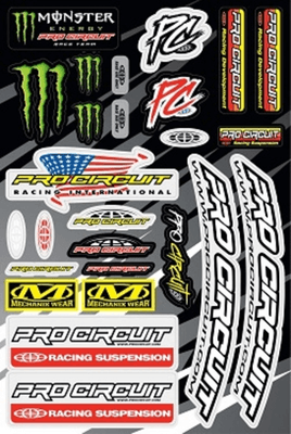 Pièces Quad & Motos - Equipement véhicule - Planche d'autocollants PRO CIRCUIT 26 pièces