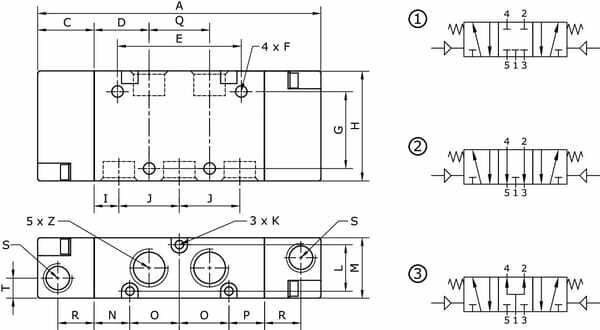 Pièces agricoles - Pièce pneumatique - Vanne 5/3, pneumatique 1/8"