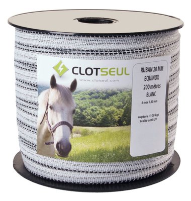 Pièces agricoles - Cloture,Jardin & Sylviculture - RUBAN EQUINOX 20 mm 200 M BLANC- 6 INOX 0.40