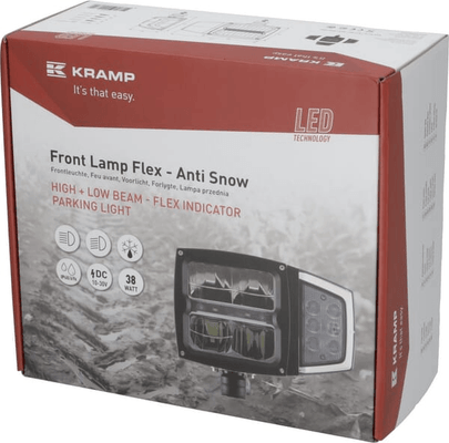 Pièces agricoles - Eclairage - Projecteur LED, 38 W, rectangulaire, 12-24 V, 229x150x80 mm, chauffant, feux de route/feux de croisement, flex anti-snow, Kramp