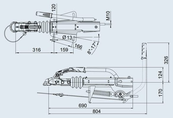 Pièces agricoles - Pièce divers - Crochet d'attelage freiné V 251S (fixation haut+bas)