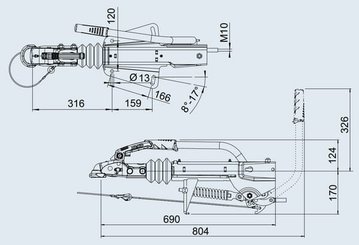 Pièces agricoles - Pièce divers - Crochet d'attelage freiné V 251S (fixation haut+bas)