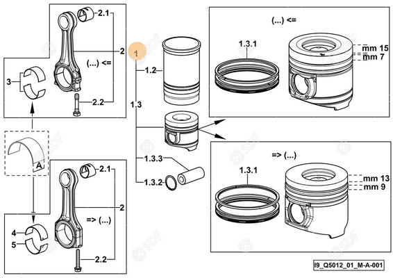 Pièces agricoles - Pieces moteur - ensemble (complet) piston/cylindre