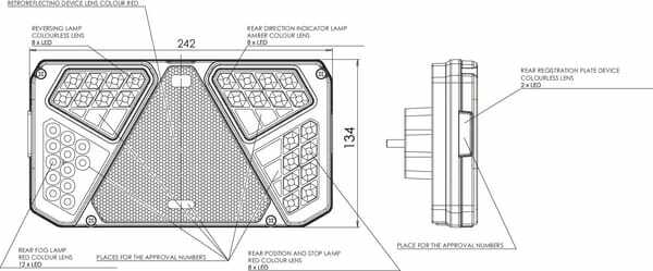 Pièces agricoles - Eclairage - Feu arrière LED rectangle gauche 12-24V, 242x134x36.5mm, Kramp