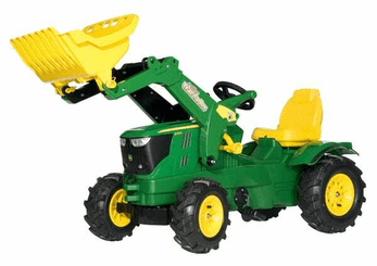 Loisirs - Jouets - Tracteur à pédales avec chargeur frontal, John Deere 6210R, avec roues pneumatiques, à partir de 3 ans, rollyFarmtrac de Rolly