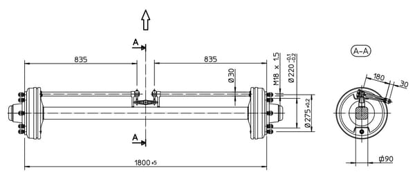 Pièces agricoles - Pièce divers - Essieu freiné 90x1800mm (220/275/8)
