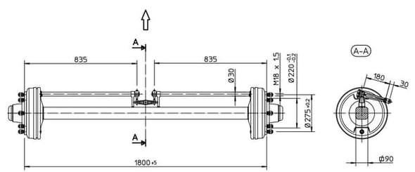 Pièces agricoles - Pièce divers - Essieu freiné 90x1800mm (220/275/8)