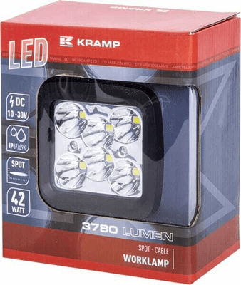 Pièces agricoles - Eclairage - Phare de travail LED carré 42W 3780lm 10/30V, 100x très longue portée 6 LED Kramp