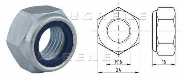 Pièces agricoles - Fasteners - Ecrou hexagonal autobloquant à bague nylon DIN985 M16x2.00 Kramp