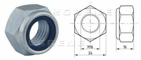 Pièces agricoles - Fasteners - Ecrou hexagonal autobloquant à bague nylon DIN985 M16x2.00 Kramp