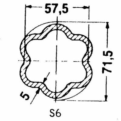 Pièces agricoles - Transmission - Tube profilé étoile S6 Ø ext. : 71,5x57,5x5 mm L : 2,9 m Walterscheid