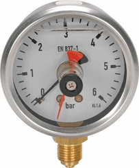 Pièces agricoles - Hydraulique - Manomètre Ø 63mm 0-6 bar Inox-pointeur de la mémoire
