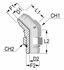 Pièces agricoles - Hydraulique - Coude 45gr mâle x mâle 3/4 UNF