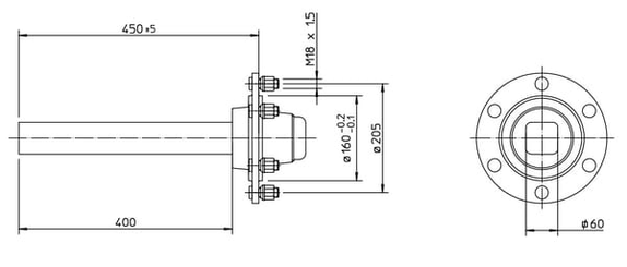 Pièces agricoles - Pièce divers - Fusée d'essieu non freinée 60x400mm (160/205/6)