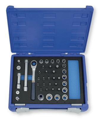 Outils - Outils divers - Coffret plastique douilles LOOP RATCHET 40 pces douilles multi-empreinte et débouchantes Ø 8 à 22 mm pour vis empreinte TH métri