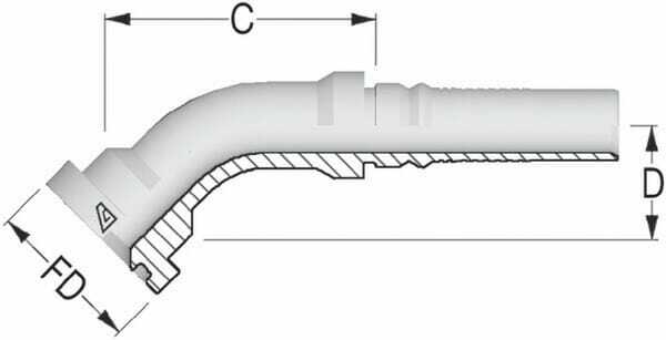 Pièces agricoles - Hydraulique - Raccord à sertir 4SH-DN20+Bride Ø 41,3 mm-45°