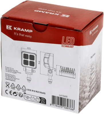Pièces agricoles - Eclairage - Phare de travail LED, 12W, 1200lm, carrée, 12/24V, blanche, 53,7x75,5x32,3mm prise Deutsch, faisceau large, 8LED
