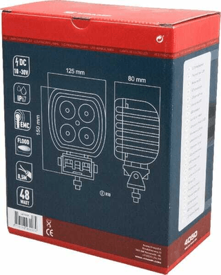 Pièces agricoles - Eclairage - Phare de travail LED carré 48W 4050lm, 10/30V, 125x90x125mm, faisceau large, 4 LED Kramp