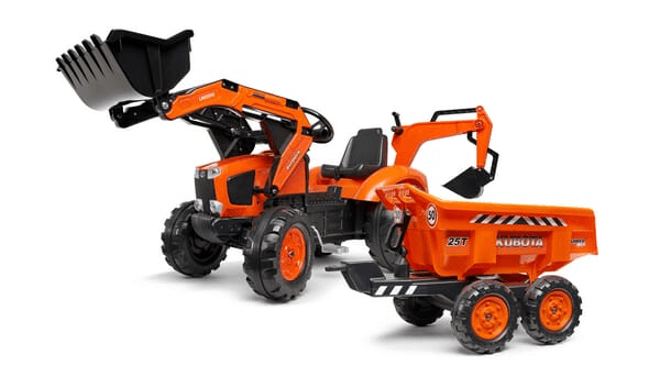 Loisirs - Jouets - Tractopelle Kubota avec excavatrice et remorque