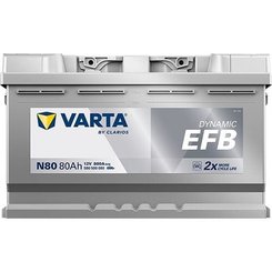 Pièces agricoles - Eclairage - Battery 12V 80Ah 800A N80 VARTA Dynamic EFB