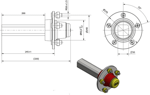 Pièces agricoles - Pièce divers - Fusée d'essieu non freinée 50x200mm (93.5/140/5)