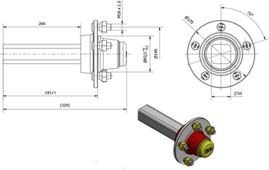 Pièces agricoles - Pièce divers - Fusée d'essieu non freinée 50x200mm (93.5/140/5)