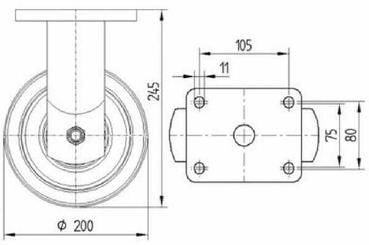 Pièces agricoles - Outils atelier - Roulette pivotante, chape et platine en acier mécano-soudé, zingué bleu